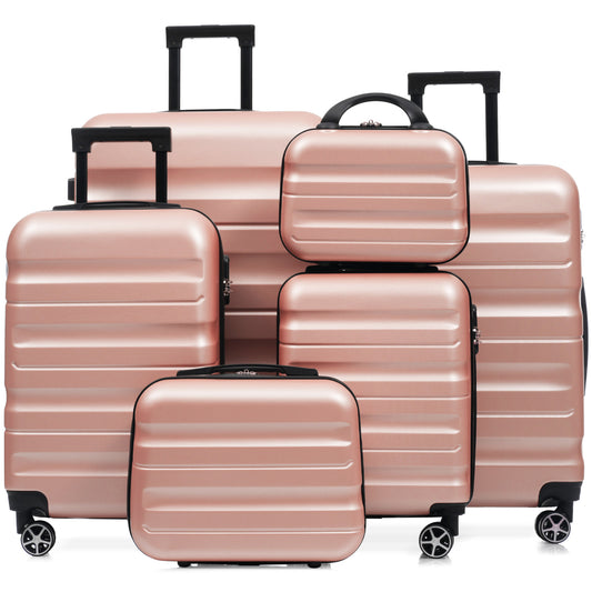 6-Piece ABS Hardshell Luggage Set - Lightweight & Durable Suitcases With Dual Spinner Wheels, Carry-On & Check-In Sizes For Travel & Business